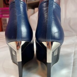 Jimmy Choo Navy Leather High Heel Pumps with Silver Heel Caps
